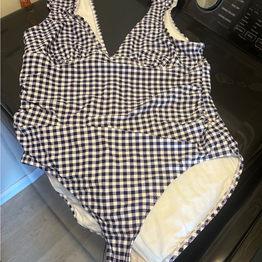 Navy and White Gingham One-Piece Swimsuit